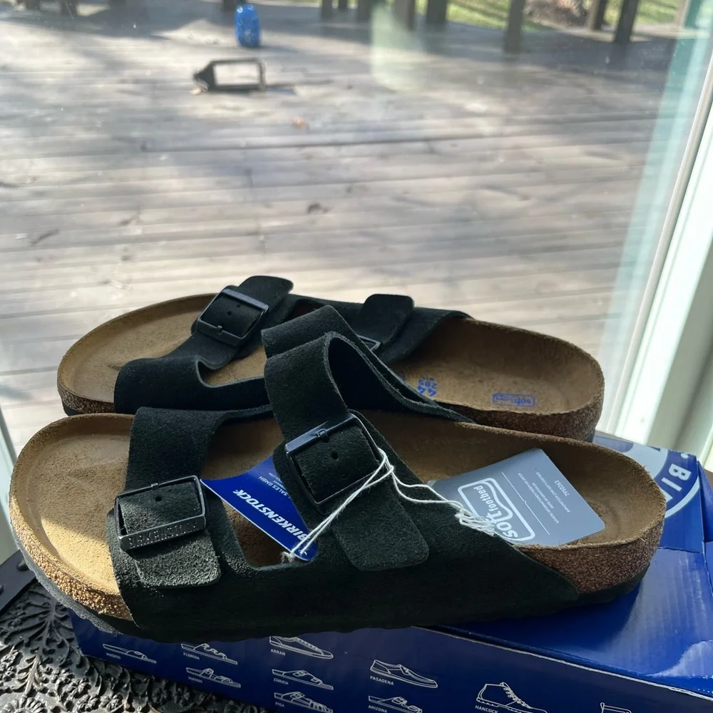 BIRKENSTOCK ARIZONA SUEDE SOFT FOOTBED SANDALS IN BLACK 44 11